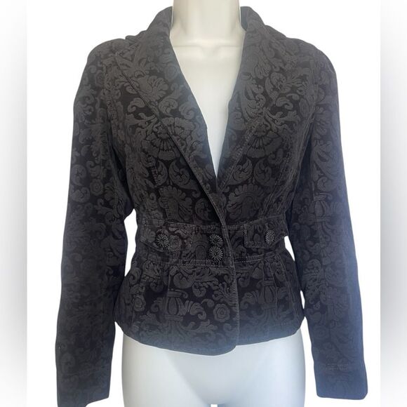 The Loft Brocade Black Velvet Blazer Women’s Size 4 Corporate Goth Victorian - Picture 1 of 5